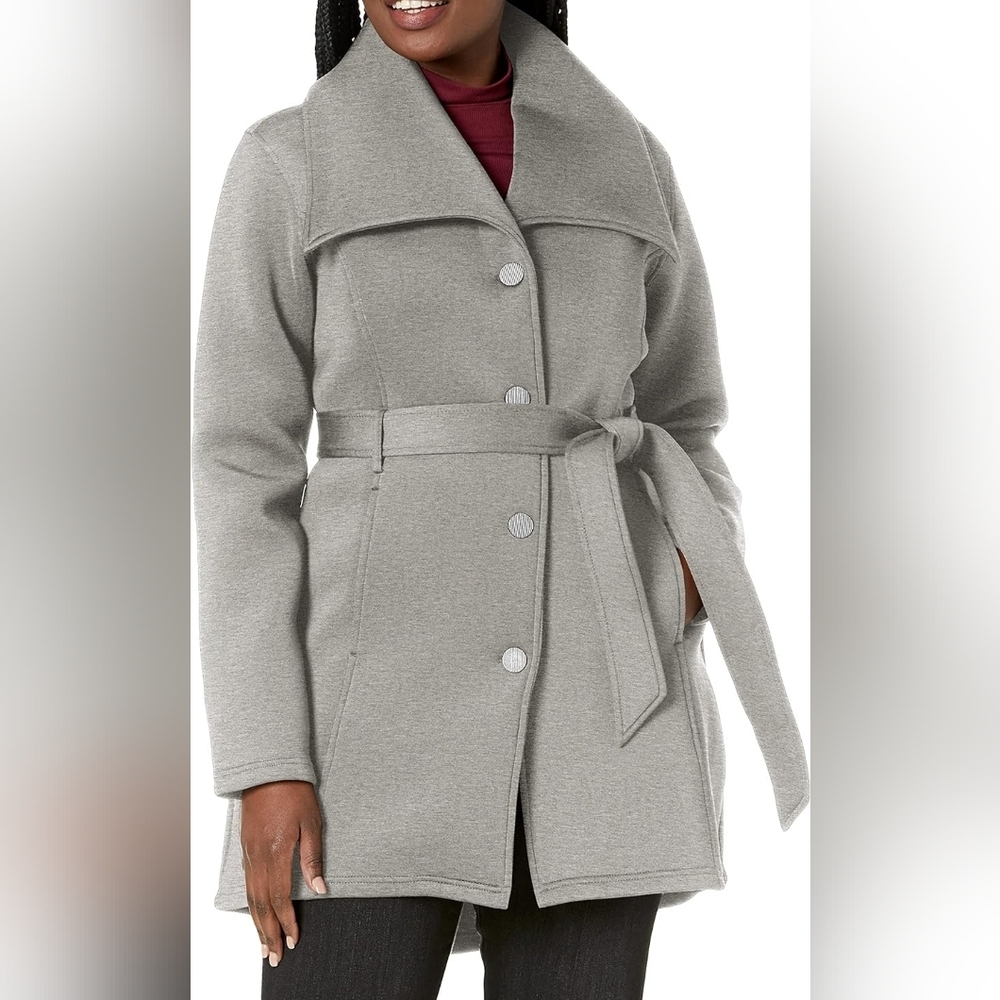 Steve Madden Gray Heathered Belted Topper Coat - S
